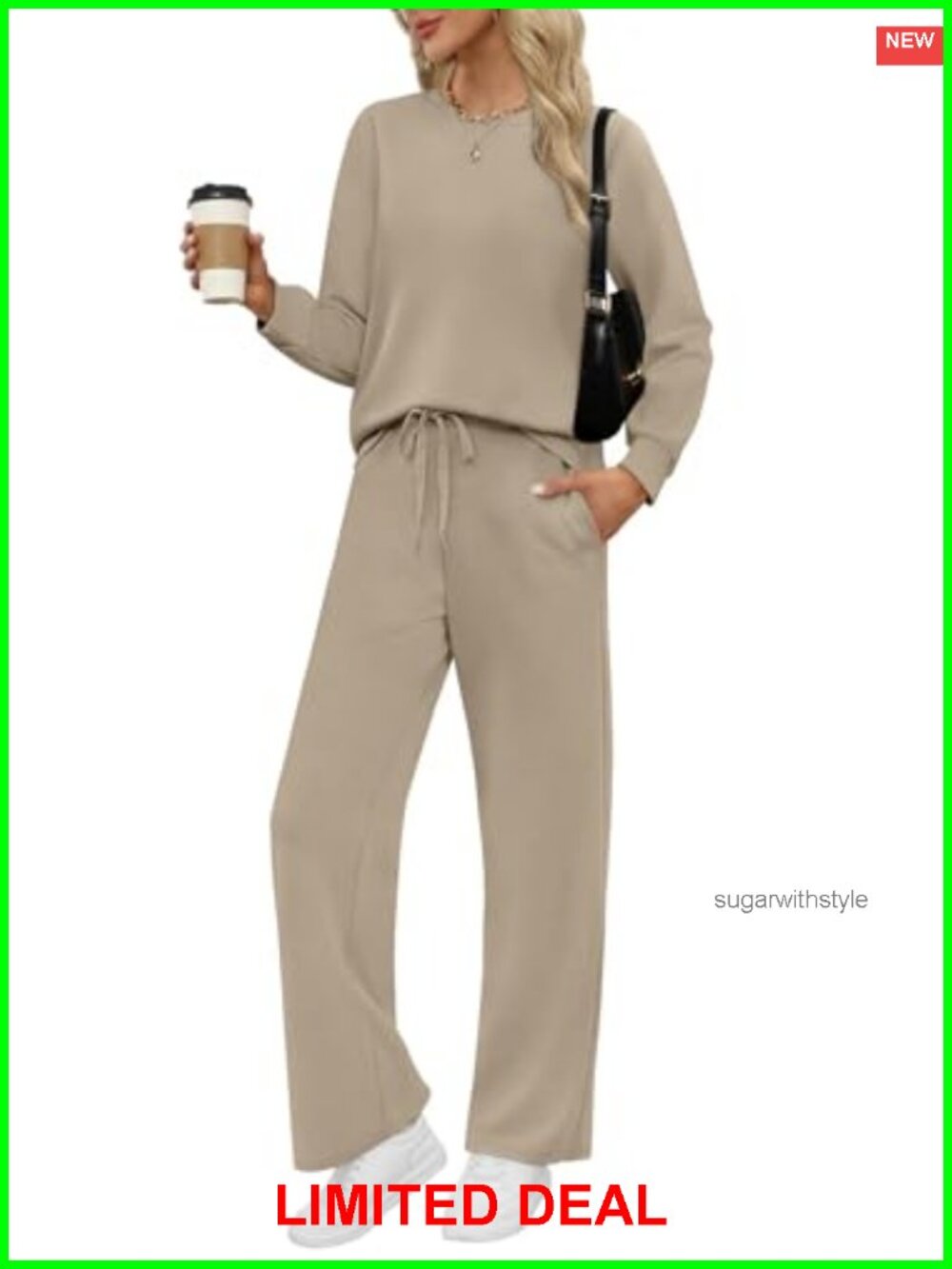 Womens 2 Piece Lounge Set Long Sleeve Wide Leg Pants Travel Outfit